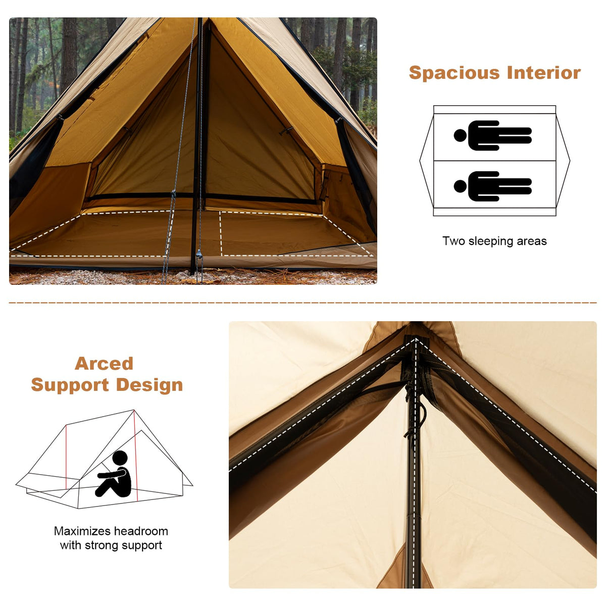 CampRavox Hot Tent with Stove Jack, 4-Season Waterproof Chalet Tent, Easy Setup Weather-Resistant Shelter for Winter Camping & Outdoor Adventures