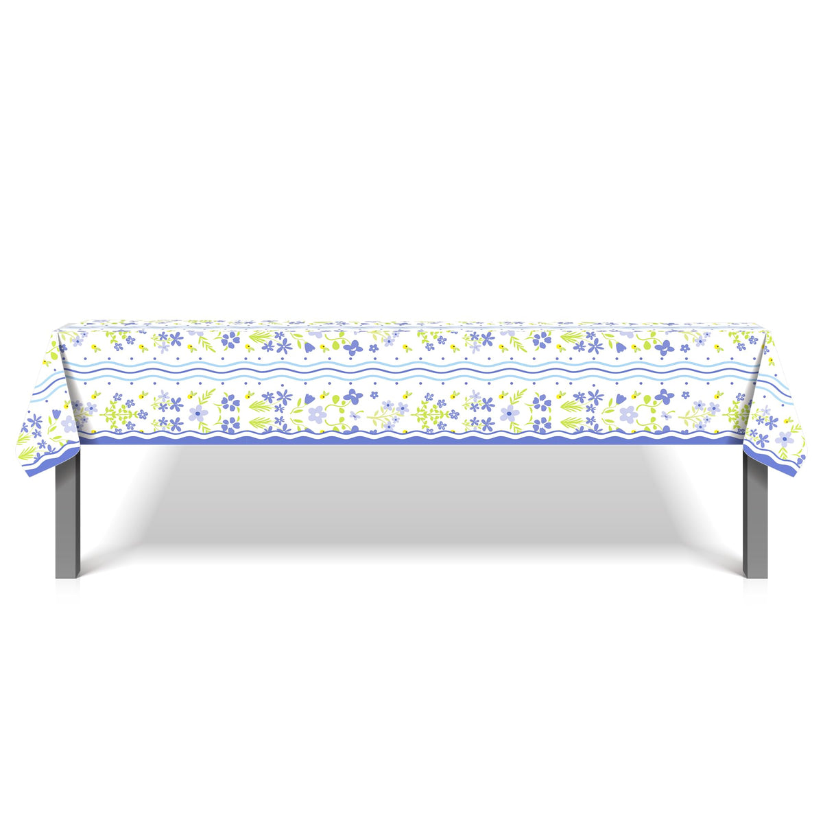 CC HOME 1Pc Blue Flowers Party Plastic Tablecloth 54 x 87 Inch Long Table Cover, Fresh Wildflowers Party Tablecover for Floral Theme Kids Baby Shower Birthday Dinner Picnic Kitchen Event