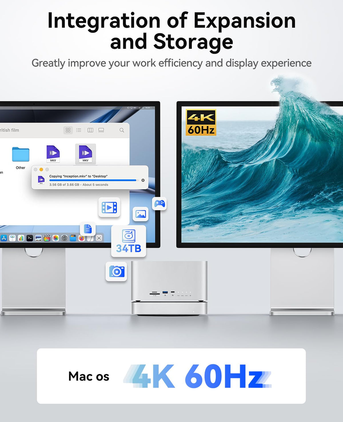 ORICO DataMatrix Mini 10TB Externsion Storage, 2TB SSD with 8TB External Hard Drive, 10Gbps USB-C&USB A Docking Station Compatible with Thunderbolt 3/4/5, SD/TF/CF Card Reader, for MacBook