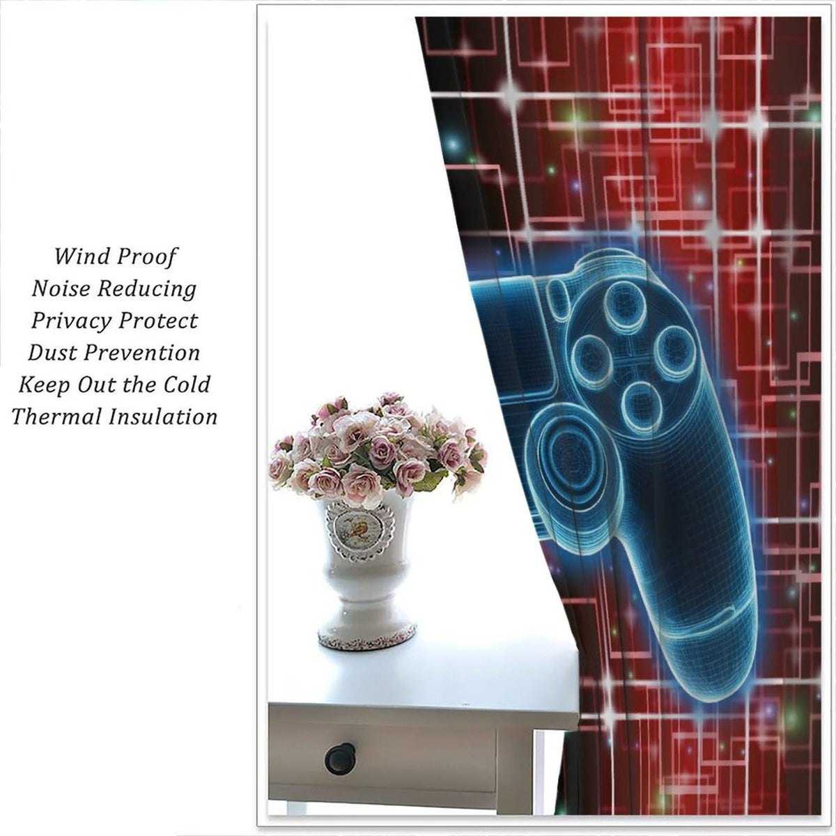 wlsgdsg Gaming Curtains for Boys,Gamepad for Gamer Kids Teen Red Blue Splashed Ink Cartoon Game Controller Playroom Window Treatments for Nursery Bedroom Living Room Teenager 42x45in（No Blackout）
