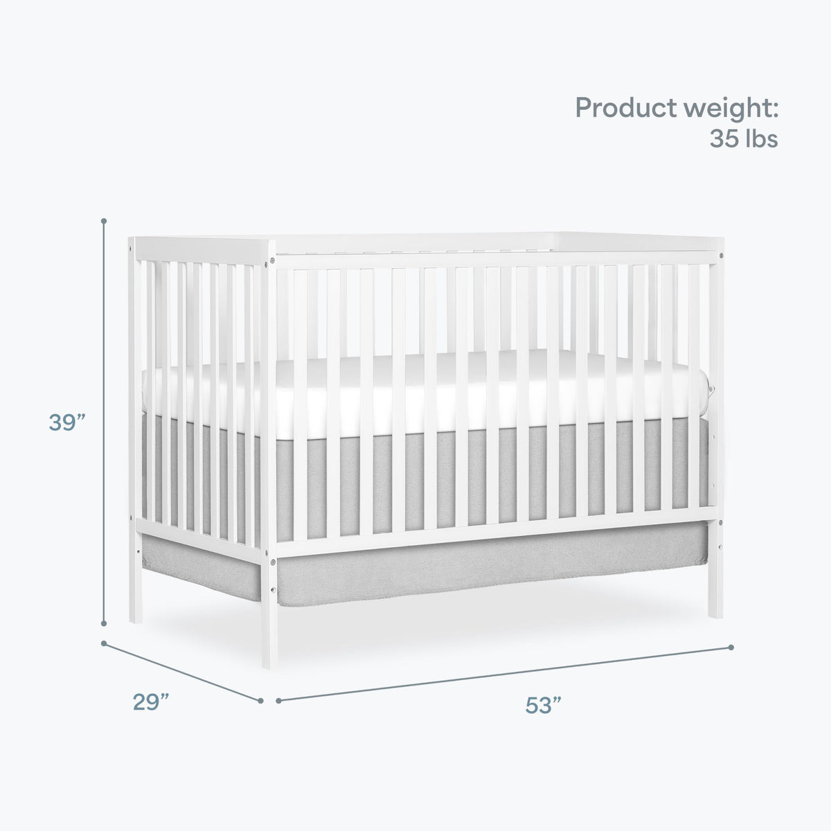 Dream On Me Synergy 5-in-1 Convertible Full-Size Baby Crib with Toddler, Day & Full Bed Conversion in White, GreenGuard Gold & BSA, 3 Mattress Heights, Sustainable Pinewood