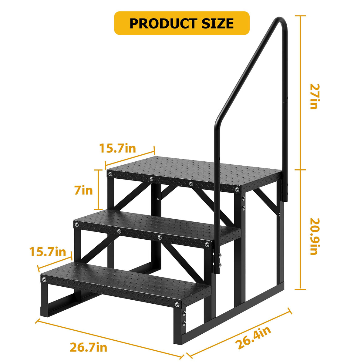 COZONY 3 Step RV Steps, RV Stairs with 2 Handrails & Anti-Slip Panel, 660lb Capacity Hot Tub Steps, Portable Trailer Ladder for Mobile Home, Outdoor, Camping, Travel, Porch, SPA, Pool