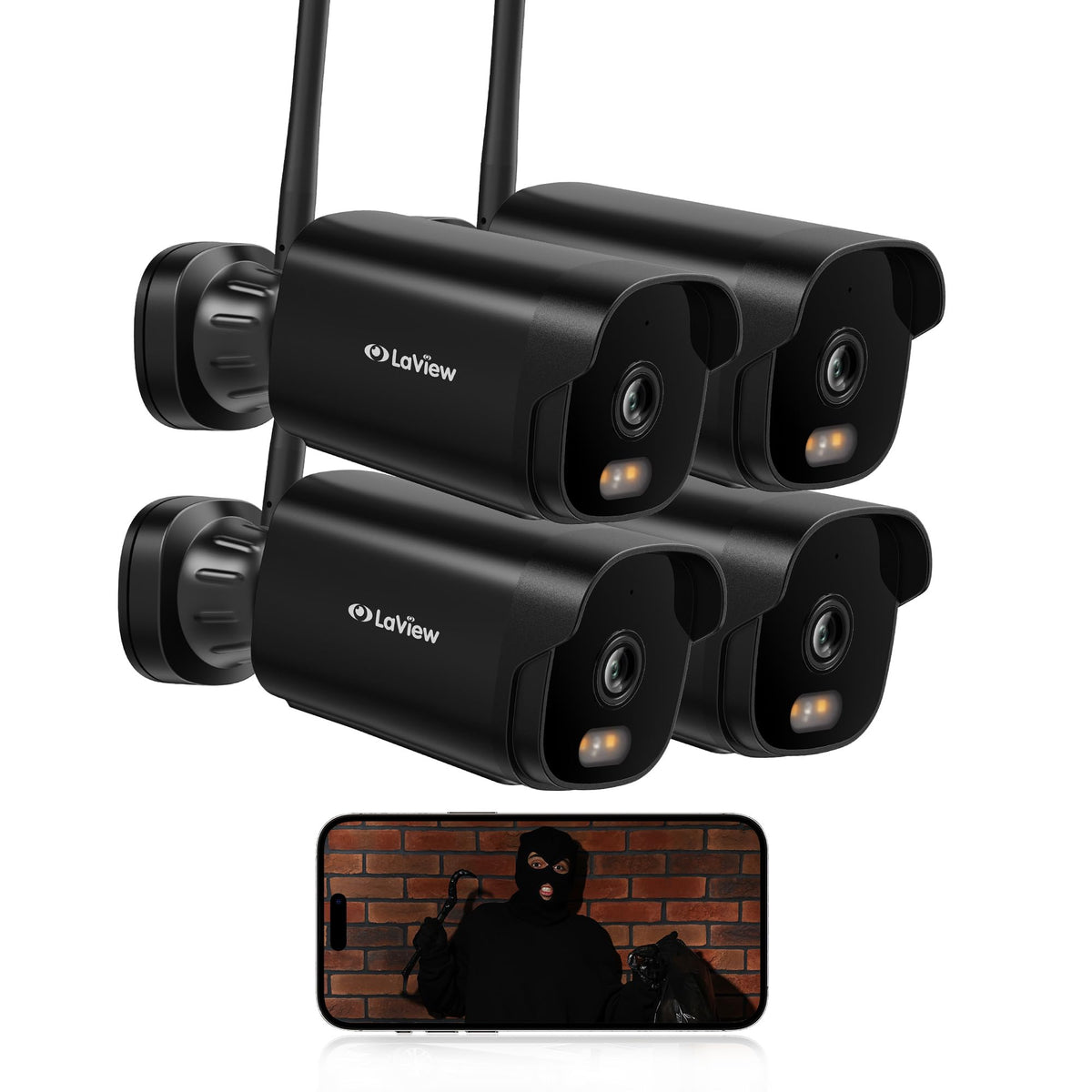 LaView Outdoor Security Cameras 3K 5MP HD,Cameras for Home Security with AI Human Detection,IP65 Waterproof,2-Way Talk,Clear Night Vision,2.4G WiFi,SD Card Slot&US Cloud Storage,Work with Alexa(4pcs)
