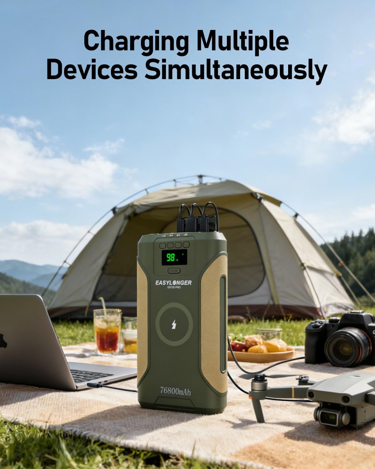 EASYLONGER CPAP Battery Backup Power Supply ES720 PRO, 276.48Wh Battery Pack for AirSense 11, AirSense 10, AirCurve 10/11, AirMini, Philips Dreamstation/ 2, Emergency Batterys for Outdoor Camping