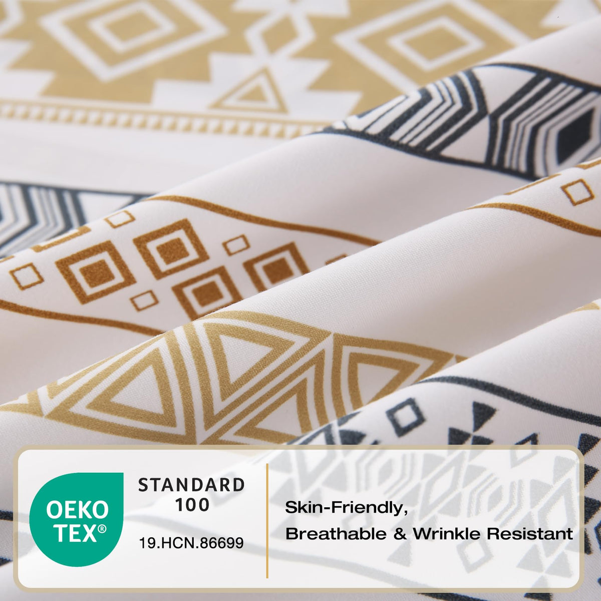 Yibeizi Striped Printed Sheet Set Queen, Boho Pattern Bed Sheets Farmhouse Bedding Sheets & Pillowcases Soft Microfiber 15" Extra Deep Pocket Fitted Bedsheet 4 Piece