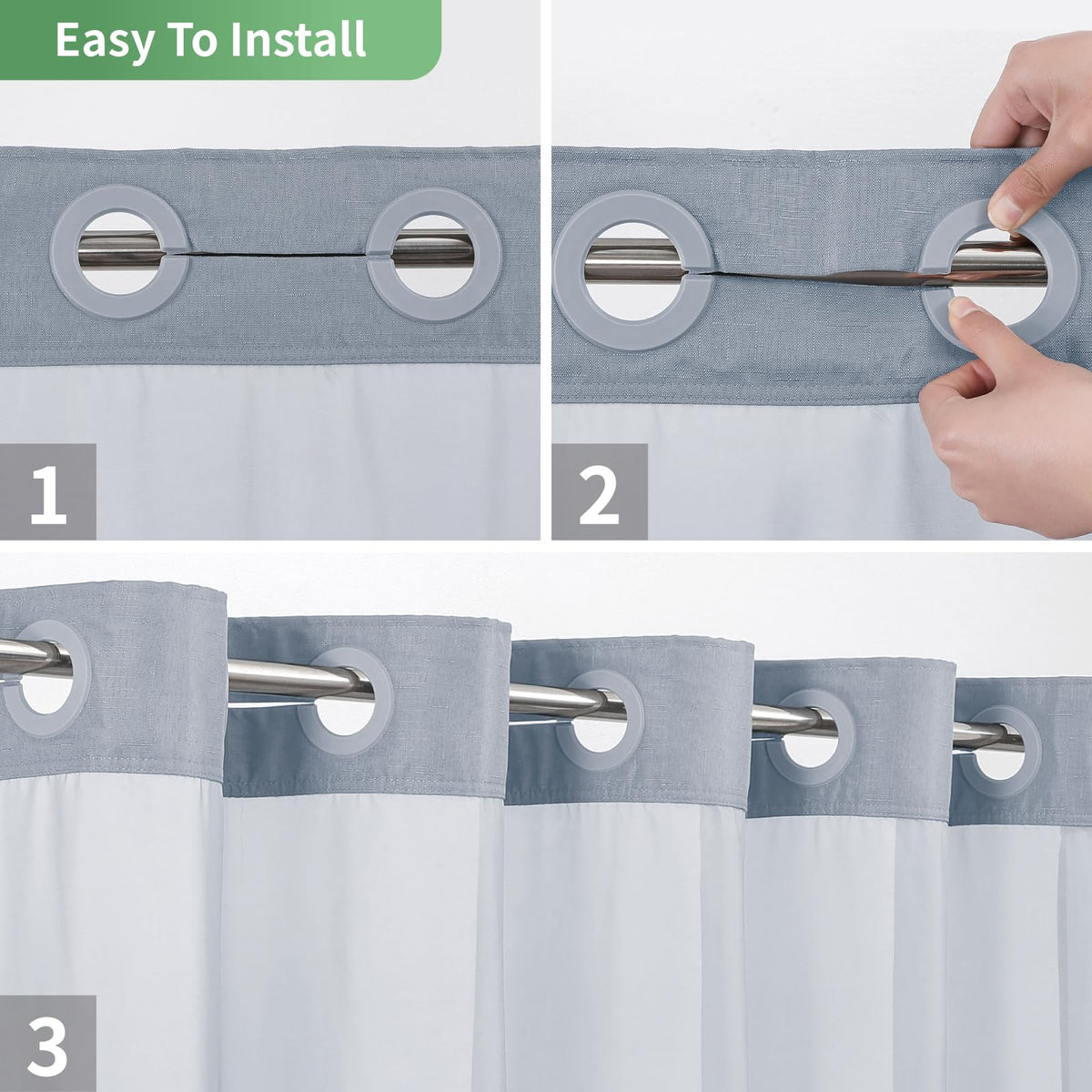 eachope Extra Long No Hook Shower Curtain with Snap-in Fabric Liner Set,Slub Textured Fabric Shower Curtains for Bathroom,Hotel Style Modern Shower Curtain,Water Repellent & Washable,71x86(84),Blue