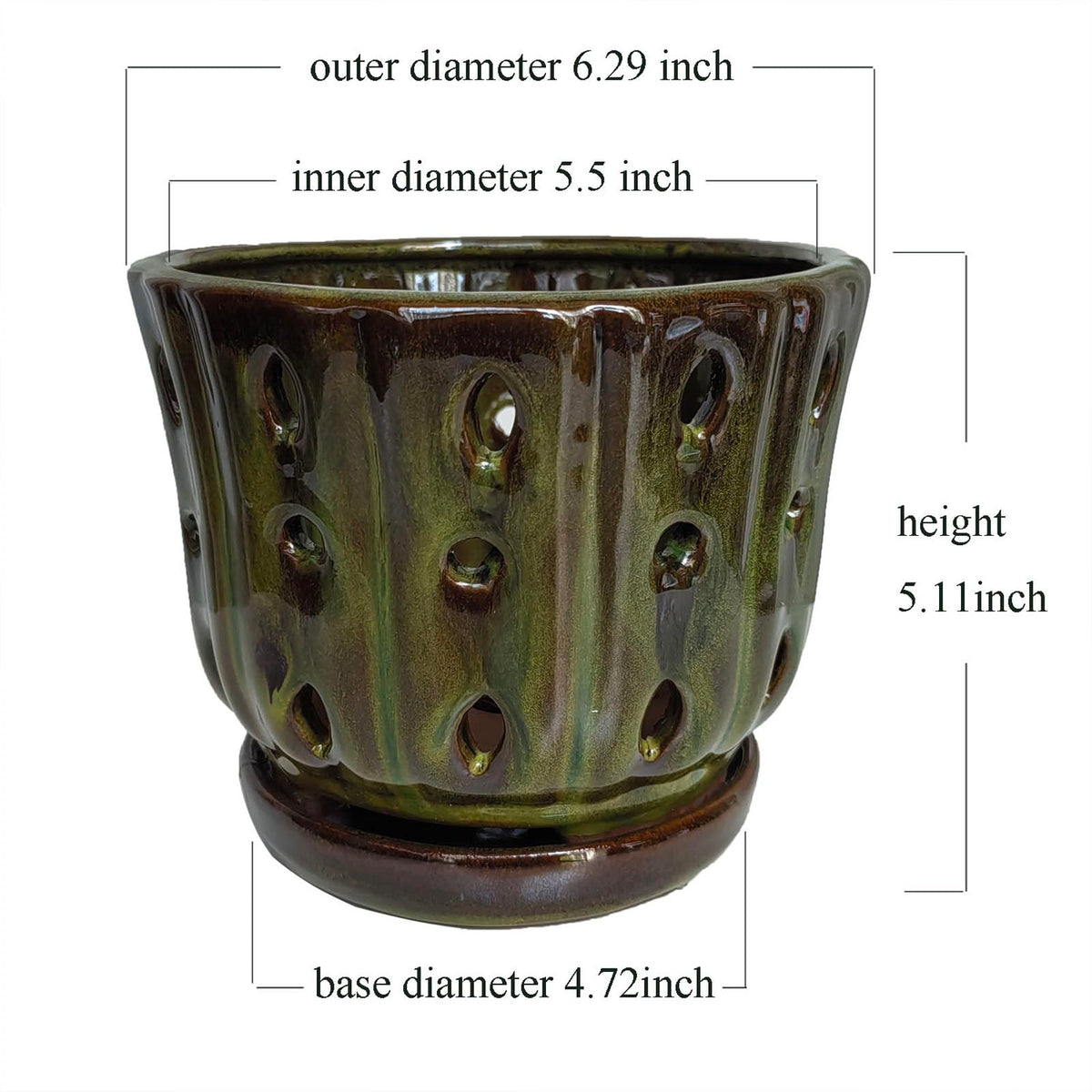 Grdthzey Ceramic Orchid Pots with Attached Saucer and Drainage Hole 6'' Orchid Planter (mossgreen)