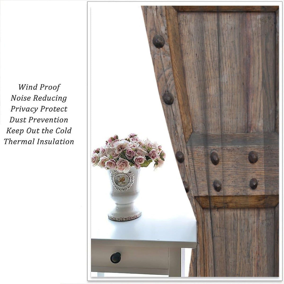 Nanacur Vintage Wood Door Curtains, Rustic Wooden Barn Farmhouse Home Rod Pocket Window Treatment for Bedroom Living Room Kitchen Drapes 41" W X 45" L (No Blackout)
