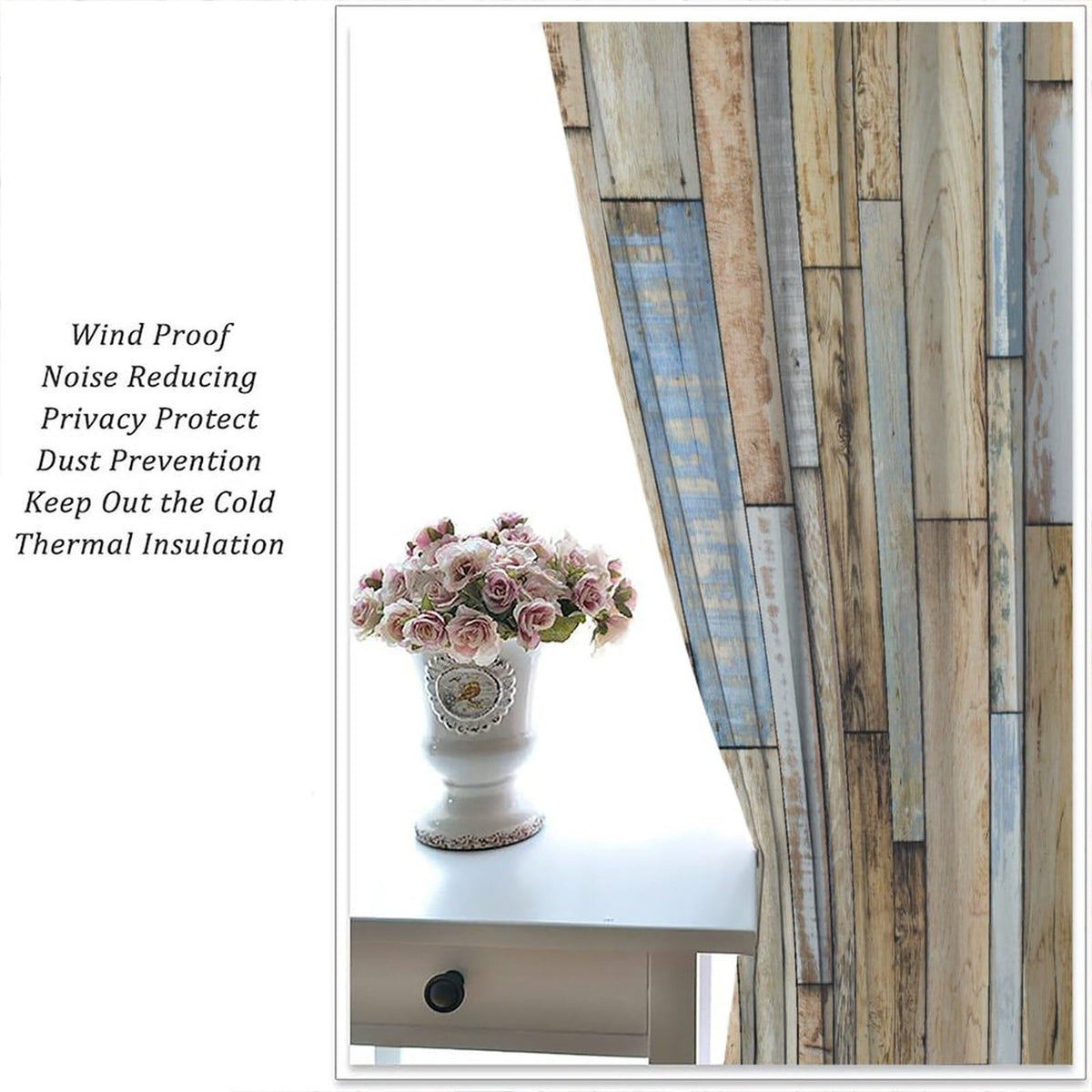 Nanacur Wooden Curtains, Vintage Wood Barn Door Farmhouse Country Rod Pocket Window Treatment for Bedroom Living Room Kitchen Cafe Drapes 41" W X 45" L (No Blackout)