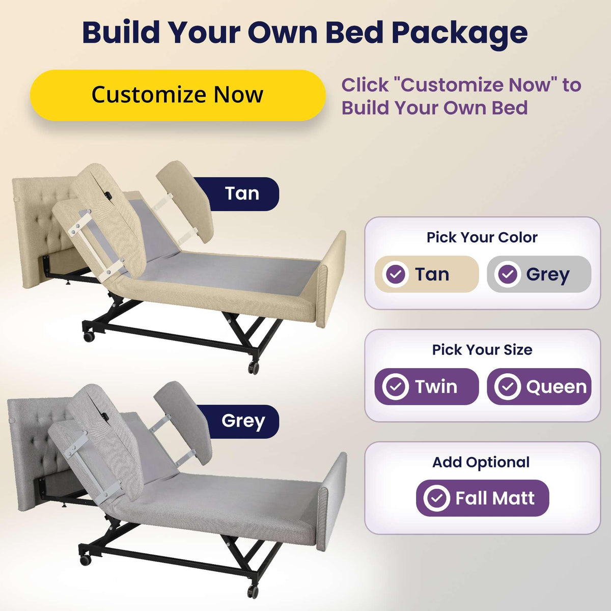 Customize Your Own Adjustable Hospital Bed for Home Use with Gel Memory Foam Mattress -Bariatric Queen Size Home Style Full Electric Medical Bed - Adjust Height, Head, and Foot - Cozy Elegant Design