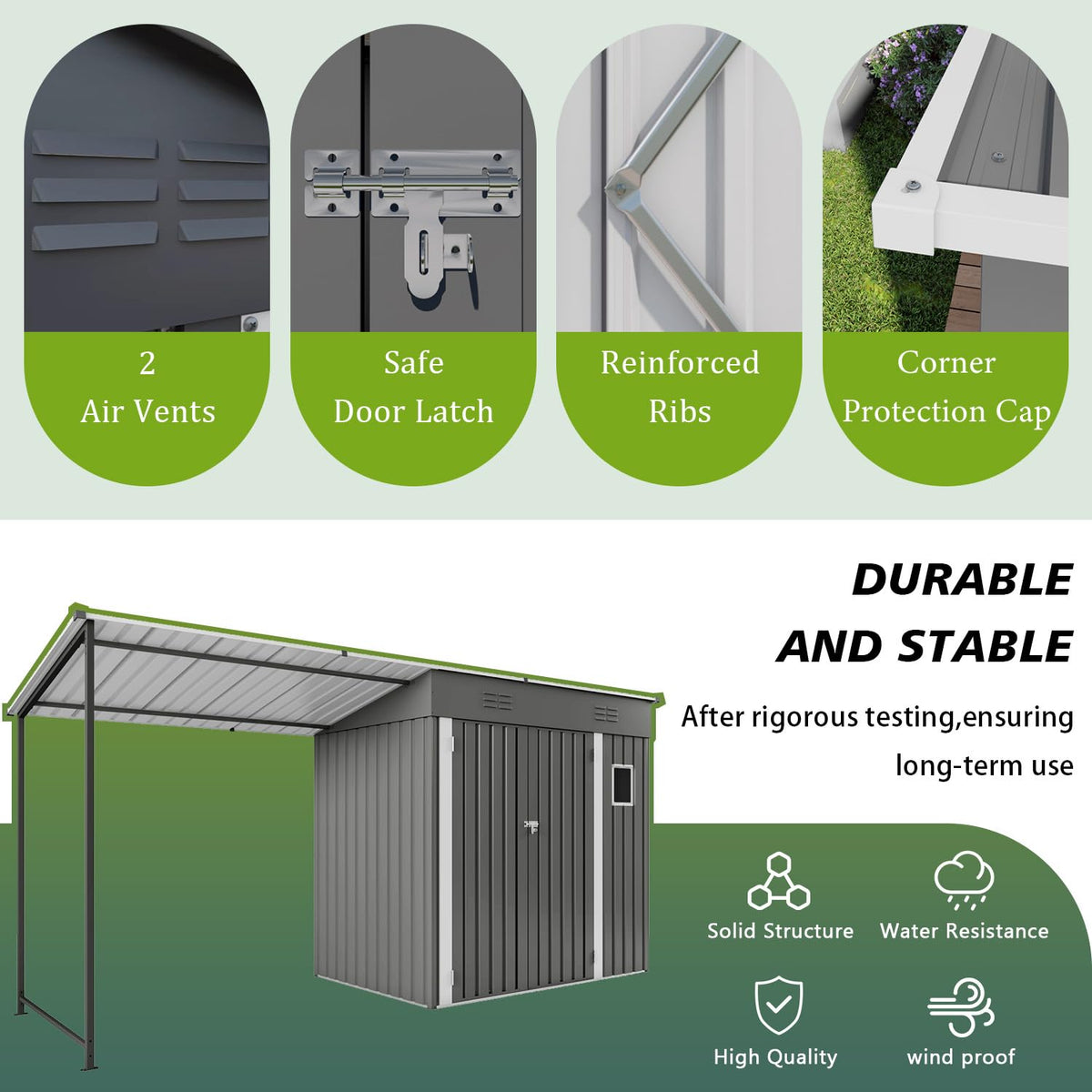 KEIKI Storage Shed 6x4 FT, Small Metal Tool Shed with Gazebo for Outdoor Storage, Galvanized Steel Garden Shed with Lockable Doors for Patio, Backyard, Lawn, Grey