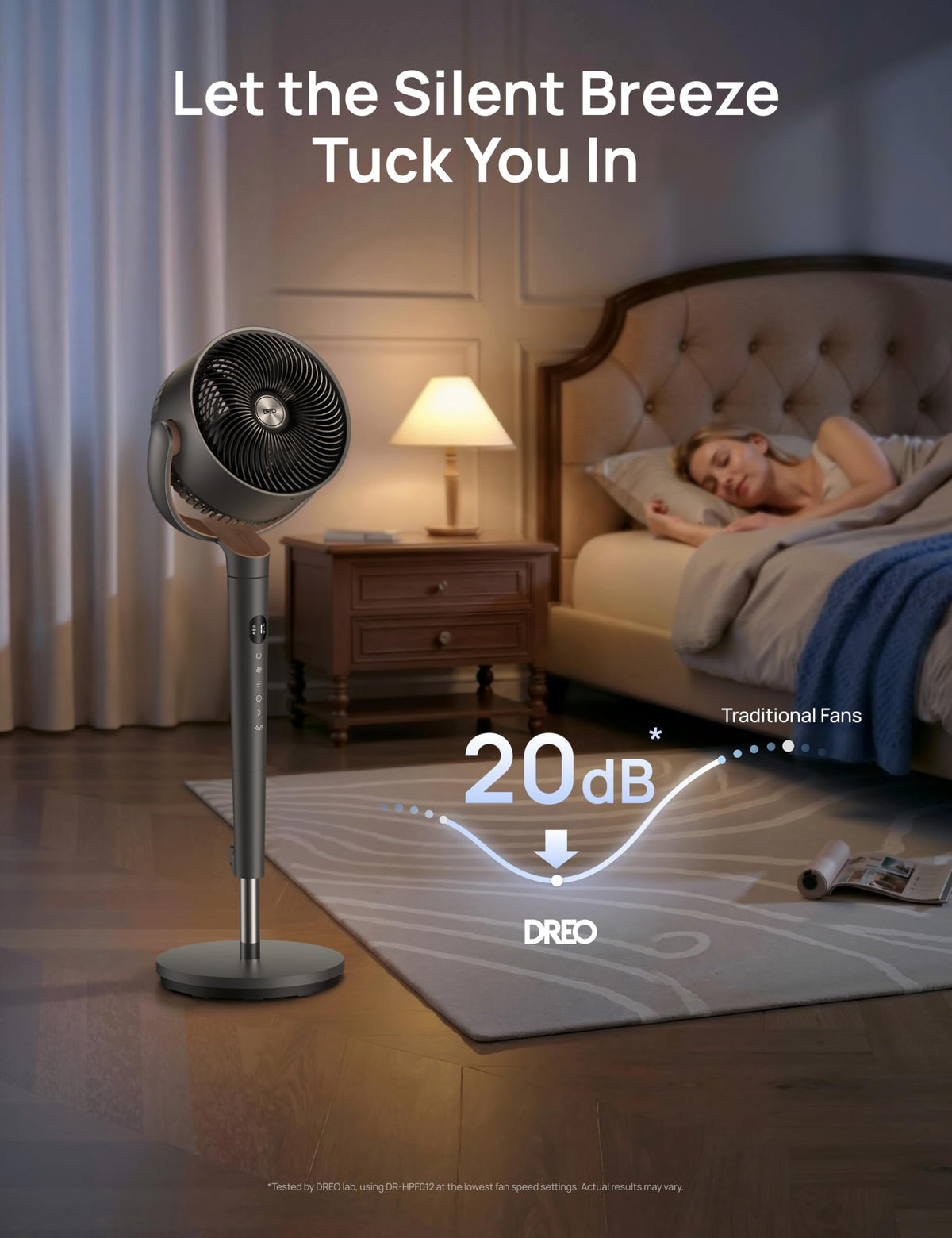 DREO Fan for Bedroom, 120° Oscillating Standing Fans, Quiet Floor Fan with DC Motor, 100ft Pedestal Fans for Room, 9 Speeds, 4 modes, 20dB, 120° Manual Vertical, 37-42" Adjustable Height, 9H Timer