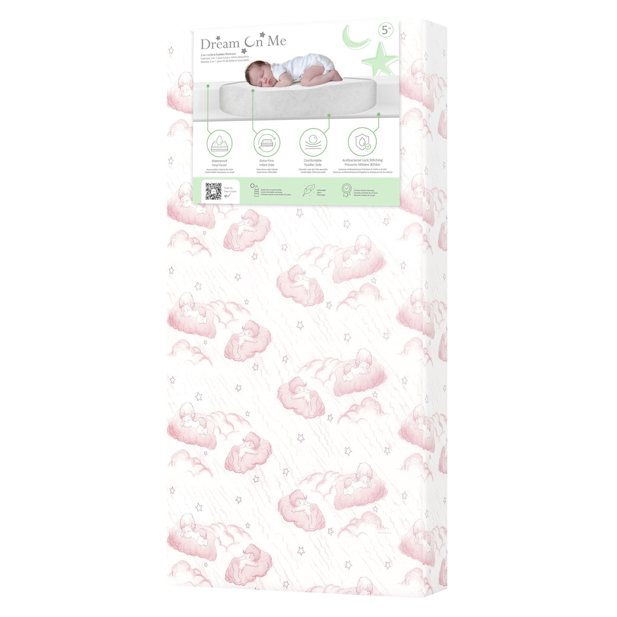 Dream On Me Serene Snooze 2-in-1 Crib Mattress, Dual-Sided for Infants & Toddlers, Waterproof Cover, GREENGUARD Gold Certified, Fits Full Size Crib & Toddler Bed, 52” x 28” x 5”