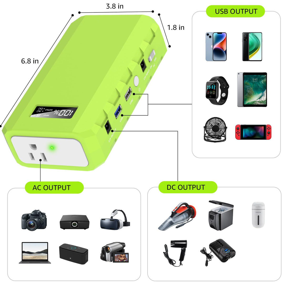 powkey Portable Power Station with AC Outlet, 65W/110V External Battery Pack 24000mAh/88.8Wh Power Pack, Portable Power Source Supply Backup for Outdoor Tent Camping Home Office