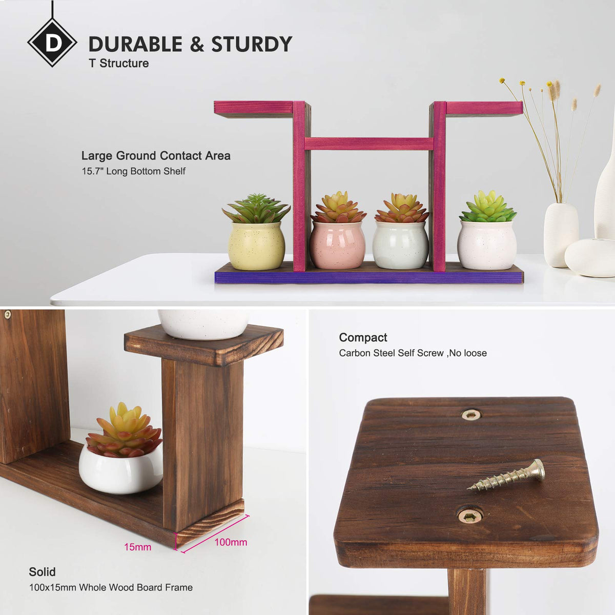 COOGOU Wood Desktop Plant Stand Indoor - Windowsill Plant Shelf Small Tabletop Plant Holder, Flower Display Rack for Succulent Herb in Living Room Office 6 Tiers