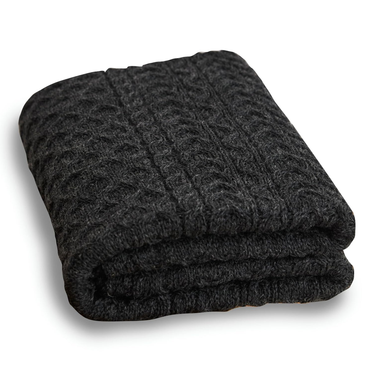 Aran Woollen Mills Irish Wool Blanket, 100% Worsted Wool, Traditional Aran Cable Knit Couch Throw, Authentic Irish Blanket Made in Ireland, Charcoal, 36" x 60"