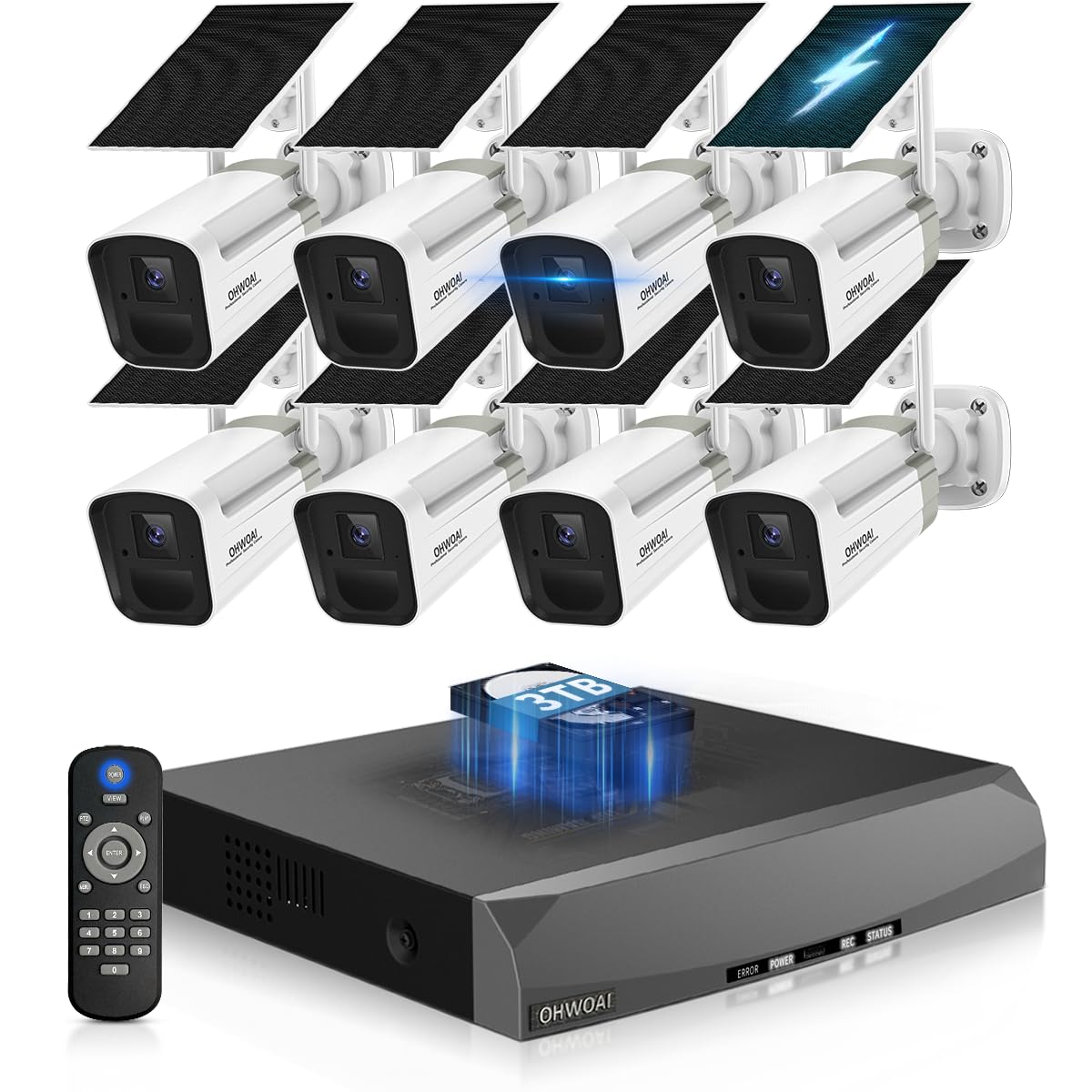 《100% Wire-Free》Wireless Outdoor Security Camera System, Solar Powered WiFi Cameras Systems, Home Video Surveillance DVR Kits