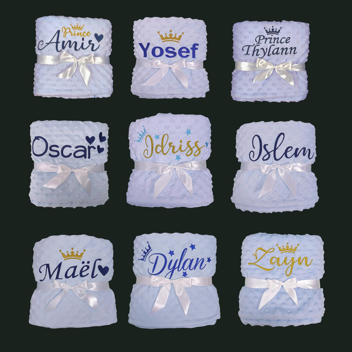 Bella's Giftshop Personalized Baby Blankets for Boys, Custom Embroidered Minky Fleece Baby Blanket with Name, Perfect Newborn Shower Christening Birthday Gifts, Ultra Soft, 27 * 35 inch-Blue