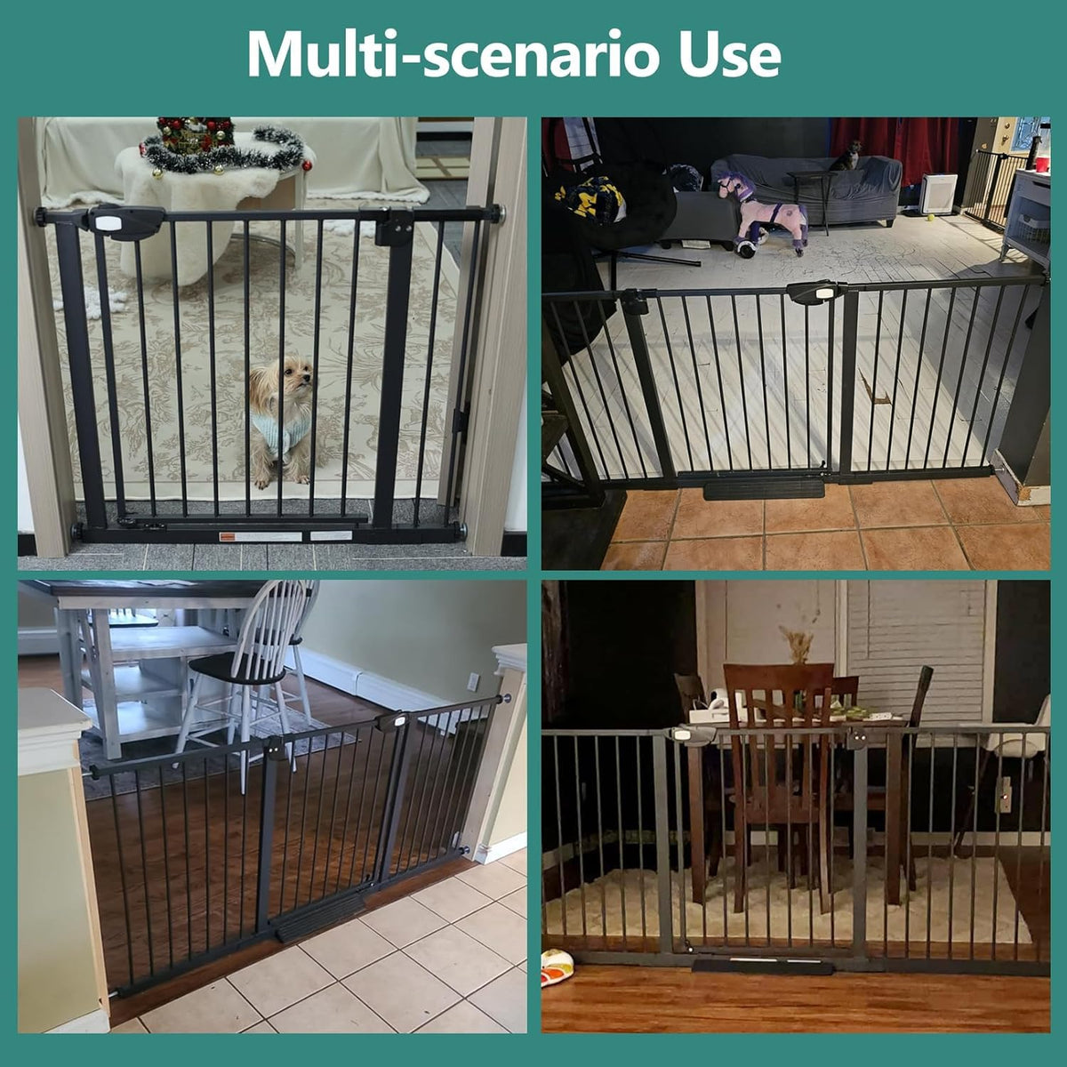 ALLAIBB Triple Lock Extra Wide Baby Gate Pressure Mounted Walk Through Safe Auto Close Black Metal Dog Pet Puppy Cat for Stairs,Doorways,Kitchen 68.11-75.98"