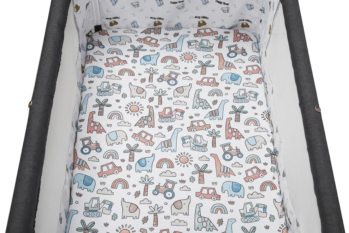 Tontukatu Stretchy Fitted Crib Sheets Set 2 Pack Portable Crib Mattress Topper for Baby Girl Boy,Ultra Soft Jersey Material, Light Blue & Car