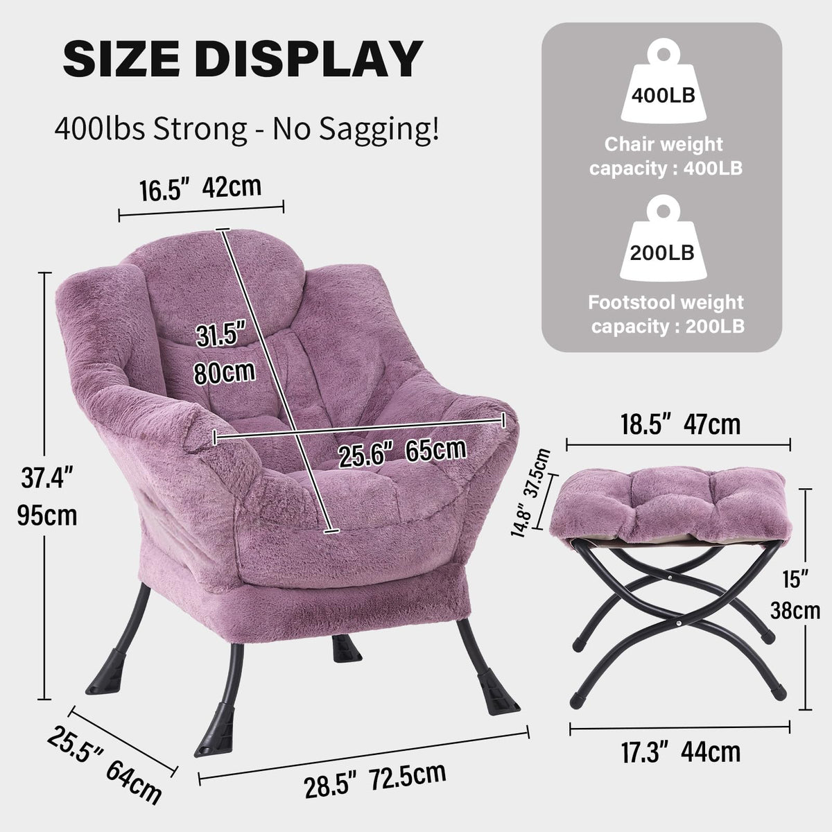 Tiita Lazy Chair with Ottoman, Purple Modern Large Accent Chair, Comfy Leisure Sofa Armchair with Ottoman, Reading Chair with Footrest for Bedroom, Living Room, Dorm Rooms, Plush Purple