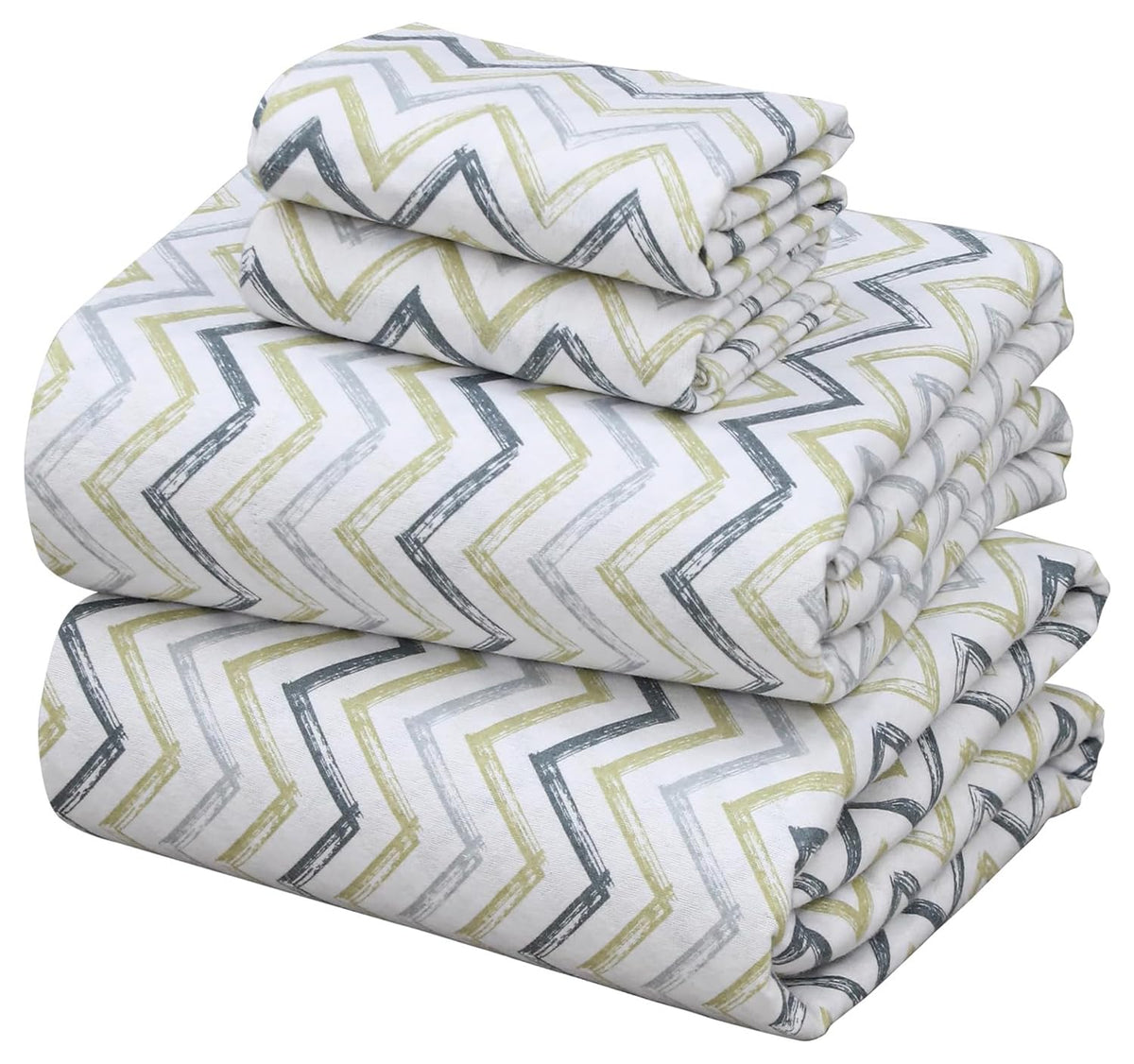 ZOYER Flannel Sheets Queen Size - 100% Cotton Double Brushed Bed Sheets, Deep Pockets 16 Inches Queen Sheet Set, All Seasons Breathable & Extra Soft - Warm & Cozy, 4 Piece, Zig & Zag