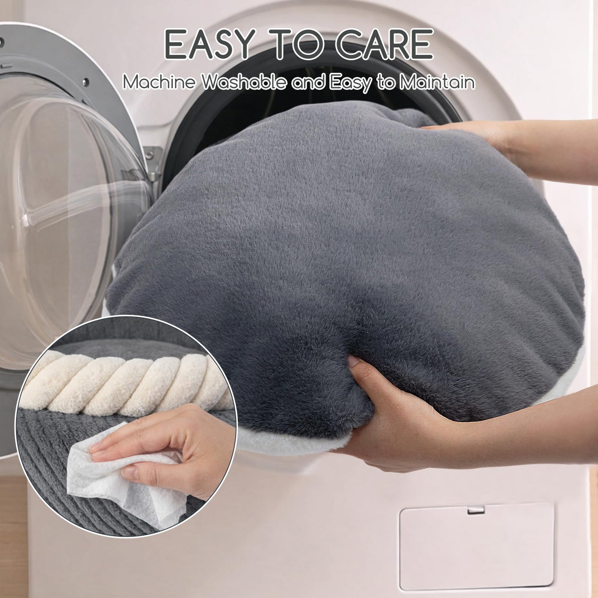 Hollypet Cat Bed for Indoor Cats Kitty Beds, Round Washable Fluffy Small Dog Bed, Soft Cozy Plush Pet Beds for Puppy and Kitten with Non-Slip Bottom (20" D * 8" Th, Gray)