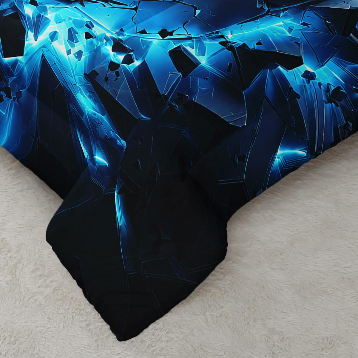 Soccer Print Comforter 3Pcs Twin Blue Sport Soccer Broken Wall Bedding Set