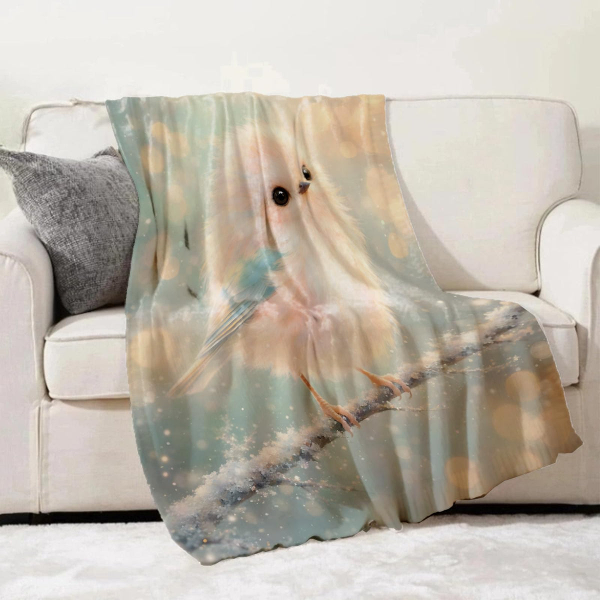 Turamurra Cute Fluffy Bird Throw Blanket Gifts for Kids Women, Bird on Branch Blankets for Couch, Bedroom, Living Room Home Decor, Fuzzy Warm Flannel Plush 50"x60"
