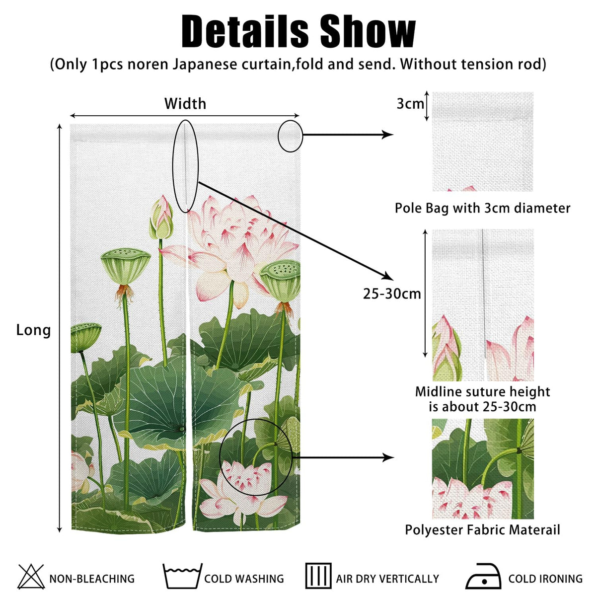 XMJJKUF Noren Japanese Doorway Curtain Chinese Traditional Lotus Printed Style Door Curtain Feng Shui Tapestry Window Bedroom Partition Kithchen Bathroom Door Decor,33.5"x 70.9"