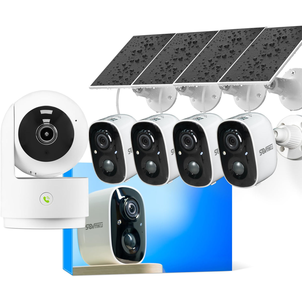 Vicohome AI 2K Outdoor Solar Battery Security Cam & Indoor Plug-in Cam System, Two Way Audio, Motion Detection, 360° View, Easy to Setup, Color Night Vision, Audible Siren, 180 Days Exchange Policy