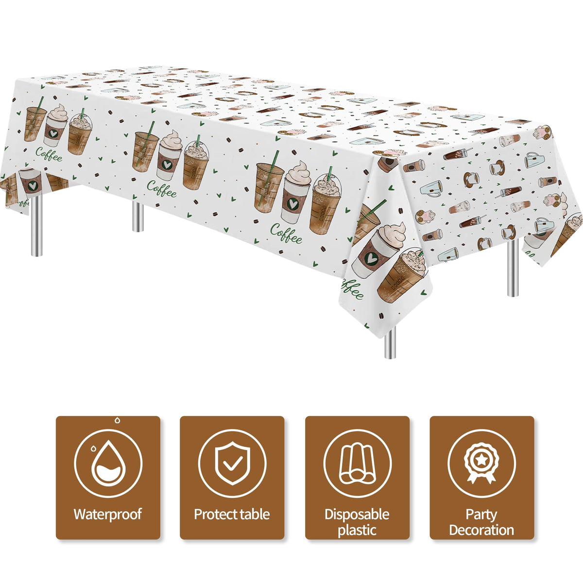 APOWBLS Coffee Party Decorations Tablecloth for Birthday Baby Shower, 3 Pack Disposable Latte Fun Coffee Theme Party Supplies Table Cover, 55in x 86in