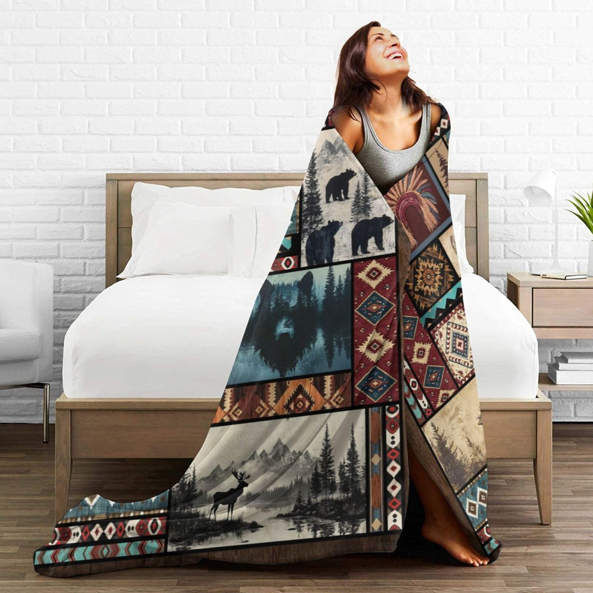 Cabin Western Throw Blanket Native Blankets Fleece Plush Flannel Super Soft Cozy Warm Lightweight Indian Southwestern Decor Gifts for Boys Girls Kids Adults Men Women 40" x 50"