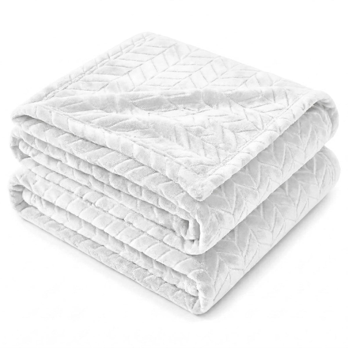 Superior Hope Herringbone Fluffy Fleece Blanket, Soft Plush Embossed Chevron Throw for Couch, Bed and Living Room Decor, Bedroom Essentials, Cozy Lightweight All Season Cover, King Size, White