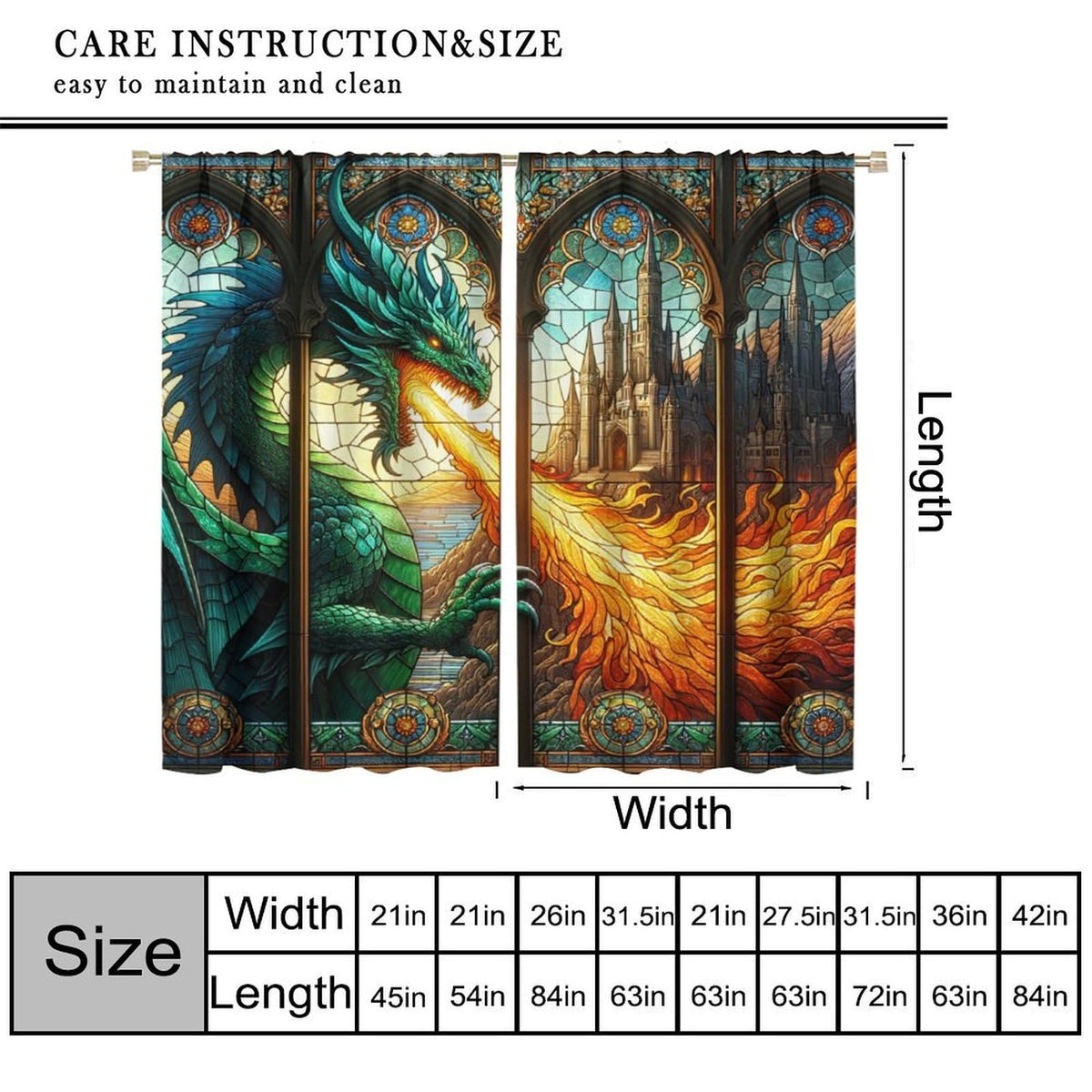 FengMingRui Stained Glass Curtains Western Monon Dragon Castle Abstract Geometry Window Treatments for Boys Girls Bedroom Game Room Window Drapes 42" W X 45" L