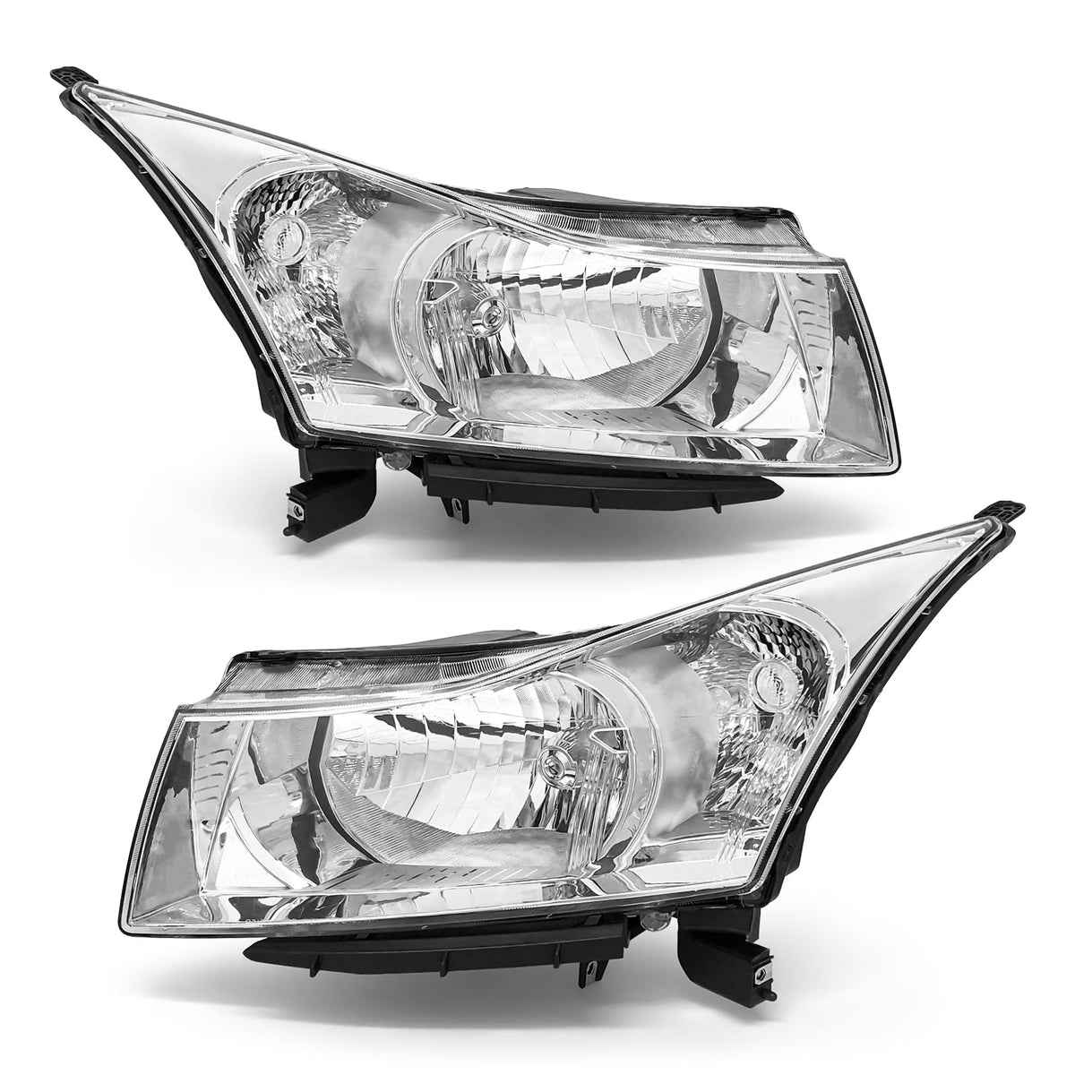ADCARLIGHTS Headlight Assembly for 2011 2012 2013 2014 2015 Chevy Cruze LS/LT/LTZ 2016 Chevrolet Cruze Limited Chrome Housing with Clear Reflector Headlamp Replacement Pair（W/O Bulbs）