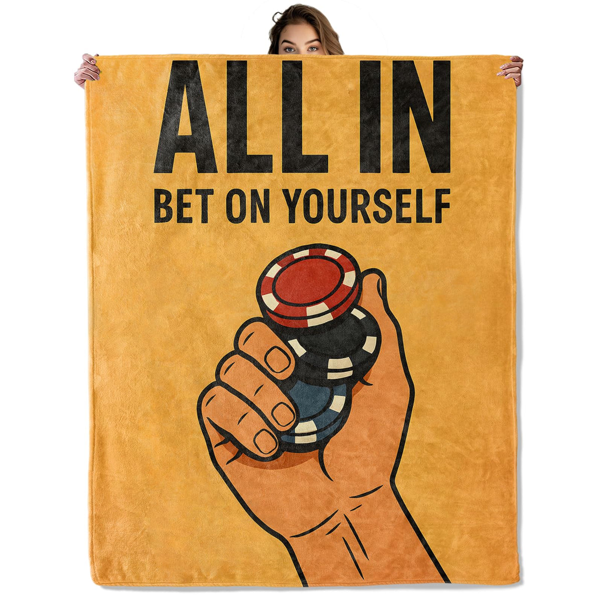 All in Bet on Yourself Poker Blanket 50x60 in, Flannel Throw Blankets for Travel Camping Sofa Living Room Decor, Lightweight Cozy Soft Fuzzy Gifts for Women Adults Kids