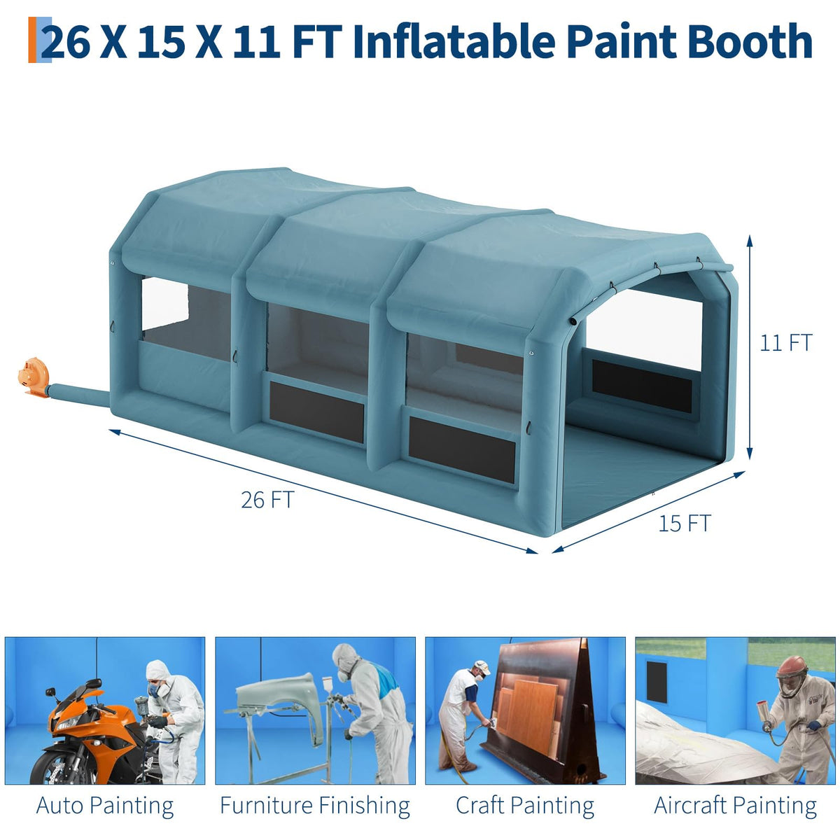 26x15x11Ft Inflatable Paint Booth, Portable Paint Spray Booth with 550W+750W Blower and Air Filter System, Inflatable Spray Booths for DIY Painting Car Truck Garage Furniture Parts Paint Renovation
