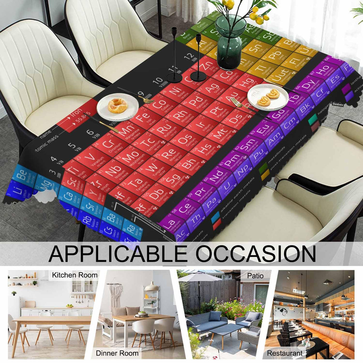 Beabes 52x70 Inch Tablecloth Periodic Table of The Elements, Chemistry Atomic Number Non-Fading Table Covers Kitchen Dinning Tabletop Decoration, Washable Table Cloth for Outdoor and Indoor Use