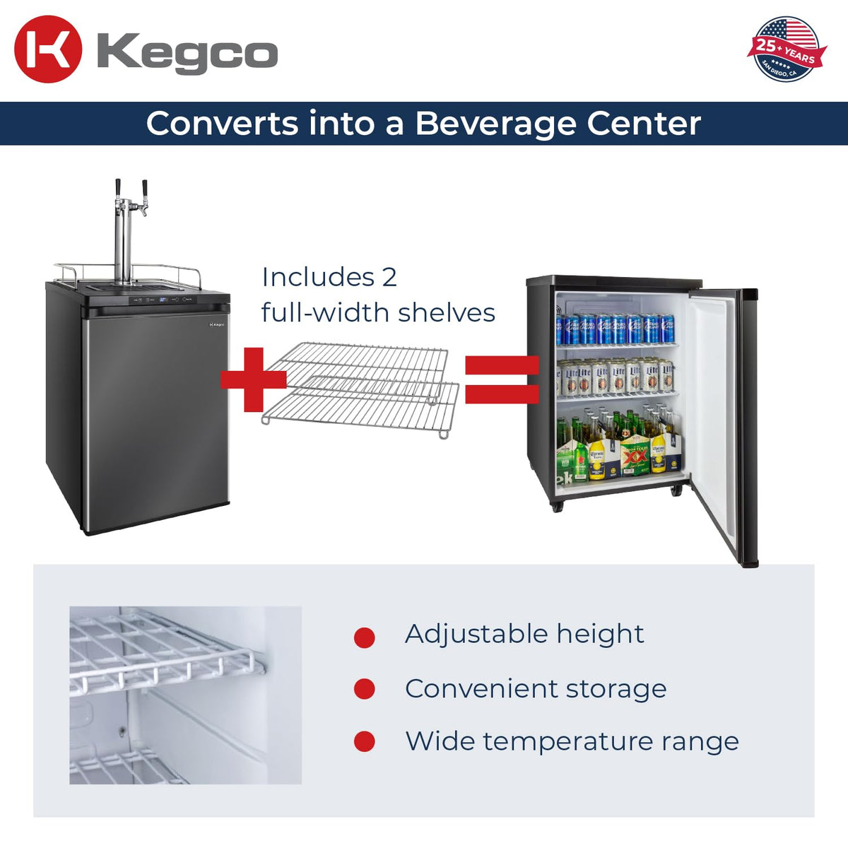 Kegco 3PK309X-2 24″ Dual-Tap Digital Homebrew Kegerator – Stainless Steel Draft Beer Refrigerator, Converts to Fridge