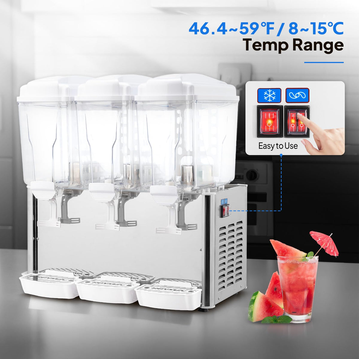 ROVSUN 14.4 Gallon/54L Commercial Beverage Dispenser Drink Dispenser, 18L X 3 Tanks Commercial Juice Dispenser Stainless Steel with Thermostat Controller for Home Restaurant Bar Party 110V/60HZ