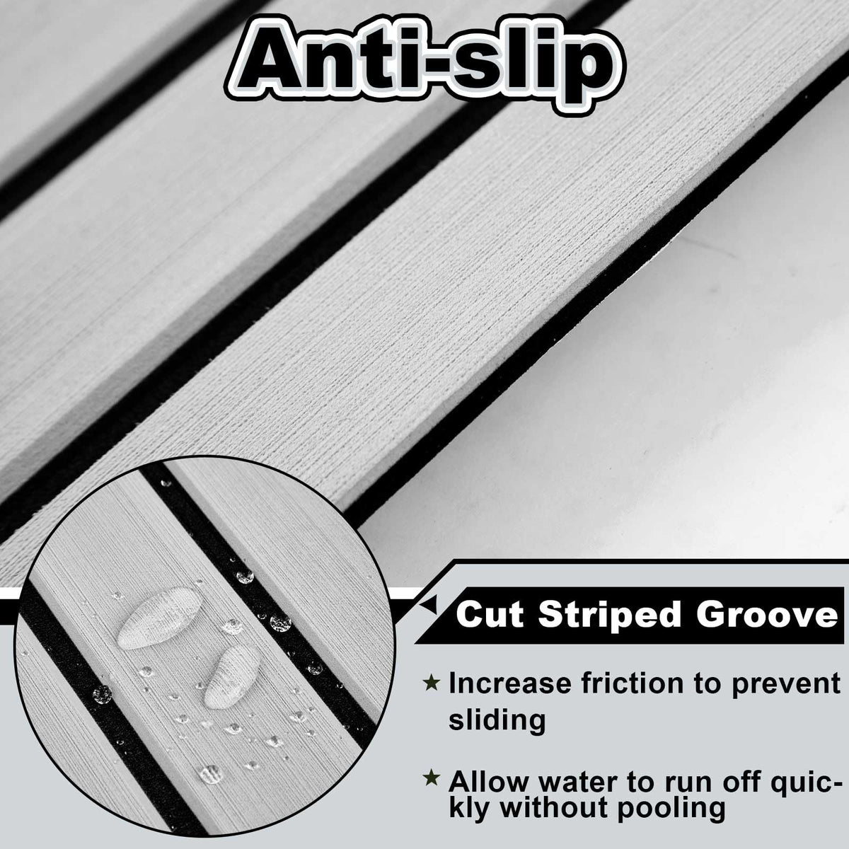 Duraaamo Boat Flooring EVA Foam 157"/ 118" x 47" Boat Decking Non Slip Marine Self Adhesive Carpet with Roller Ruler for Kayak Yacht Motorboat(Grey,157.5'' X 47.2'',Stripes)