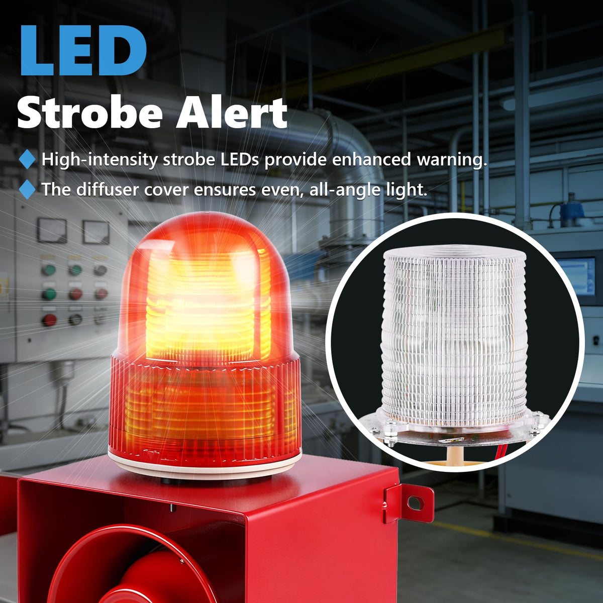 Saladulce Heavy-Duty 120dB Industrial Siren Alarm | IP65 Outdoor Alarm with Powerful Strobe Light for Machinery, Intruder, Business, Warehouse (110V AC)