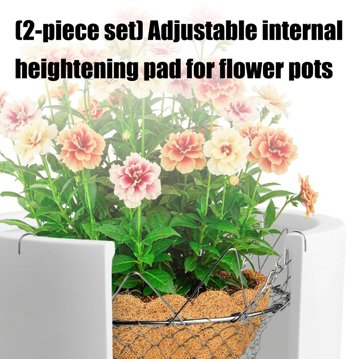 Obotsnoi 2 Pack Adjustable Planter Inserts for Large Receptacles with 12 to 18 Inch Opening Fit and Rust Build Outdoor Container Planner Stainless Steel Plant Elevator