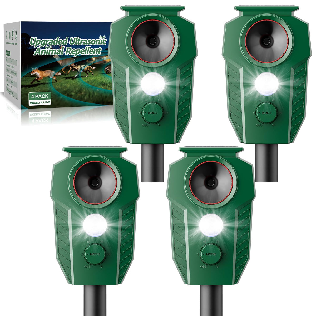 X-octenol Solar Ultrasonic Animal Repellent Outdoor - Deer Repellent Devices with Motion Sensor & Flashing Lights, Waterproof Deterrent for Yard Garden to Repel Cats, Squirrels, Raccoons