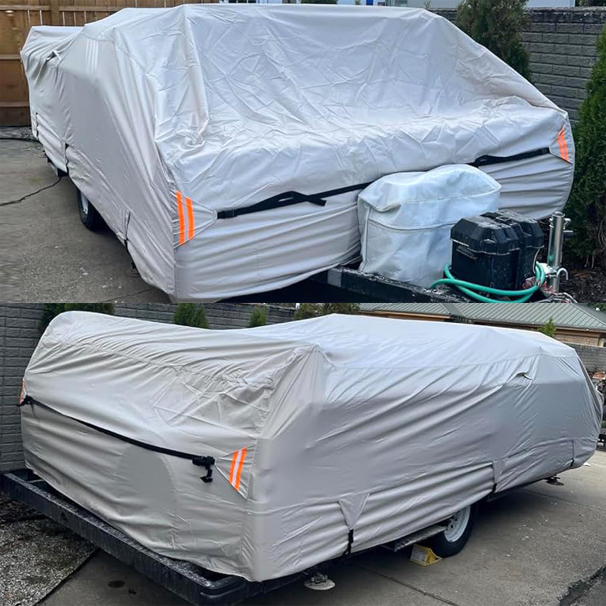 True 900D Oxford Tearproof Anti-Scratch Pop Up Camper Tent Trailer Cover 100% Waterproof Anti-UV Folding Camping Trailer RV Cover with 7 PCS Reinforced Windproof Straps for Motorhome (Gray, 14'-16')