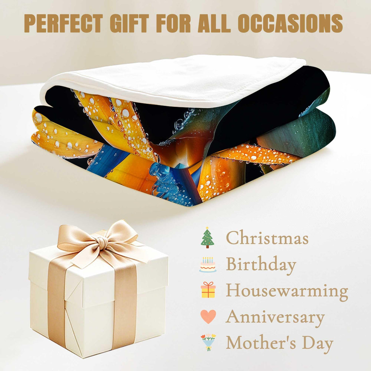 GXYAOYZG Paradise Throw Blanket Tropical Flower Print Throw Orange Blue Black Floral Design Still Life Soft Cozy Flannel Blankets for Couch Sofa Bedding Chair Home Decor Exotic Gifts (49" x 59")