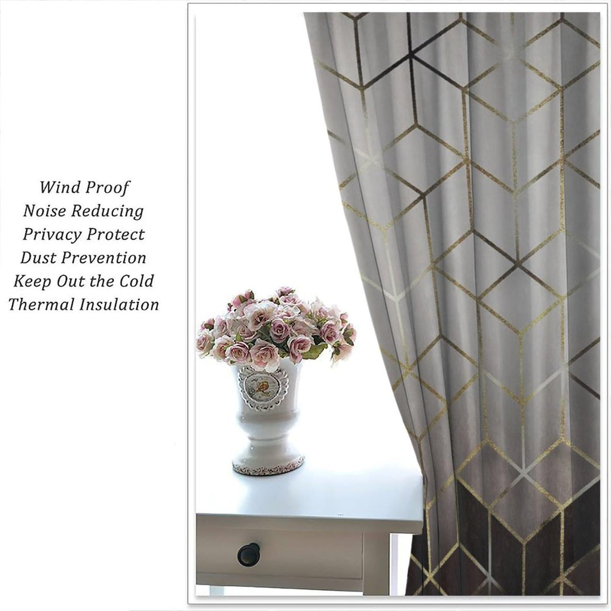 Yearn Jear Geometric Marble Curtains, Black Gold Abstract Geometry Pattern Texture Window Treatments for Bedroom Living Room, Black Luxury Marble Drape 2 Panel Sets,42x45 Inch Decor