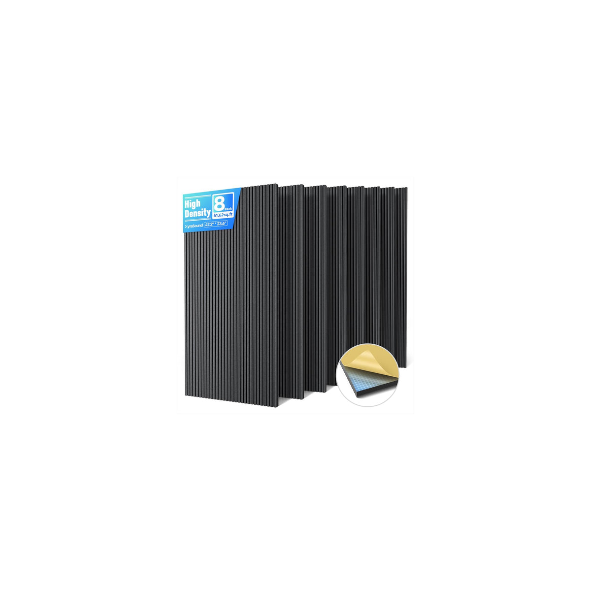 8 Pack Large Acoustic Panels Sound Absorbing with Self-Adhesive, 47.2”*23.6”*0.36” High Density Sound Proof Foam Panels for Walls, 3D Vertical Soundproof Wall Panels for Home Studio Office Decor-Black
