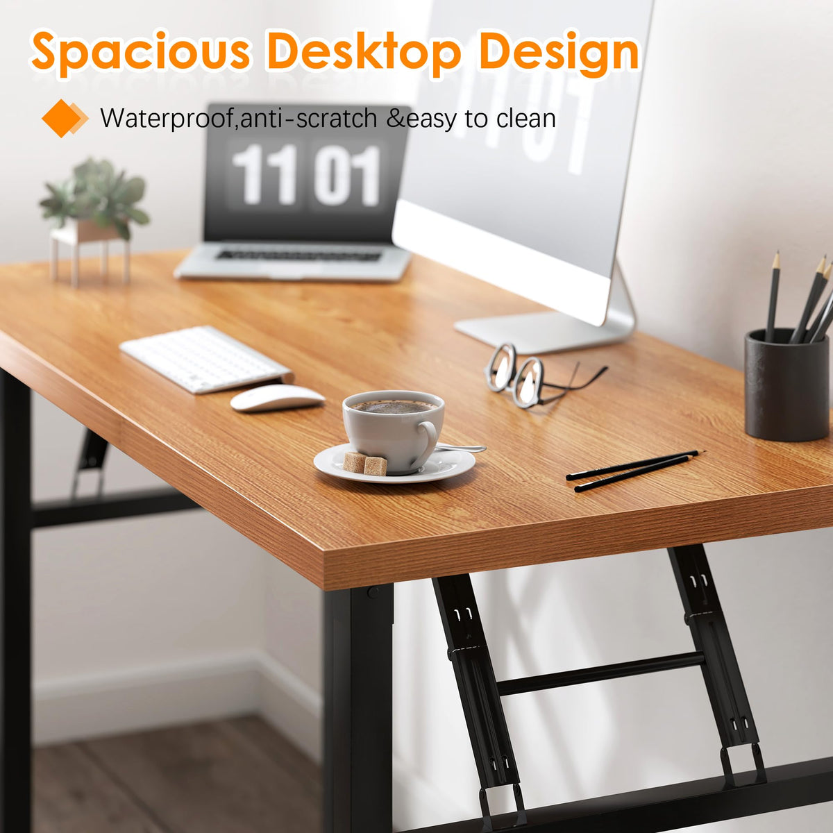 Need Home Office Desk 47 inches Folding Computer Table Workstation No Install, Teak and Black